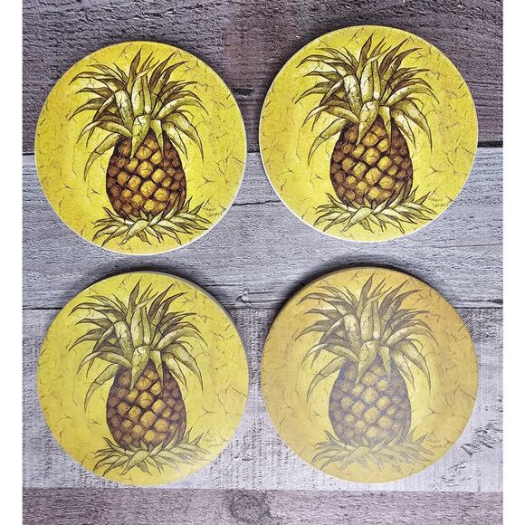 Set 4 PINEAPPLE Round Coasters Absorbent Stone - Picture 1 of 4